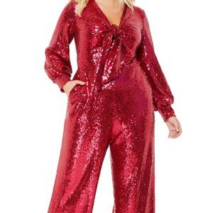 Eloquii Sequin Jumpsuit with Tie Front